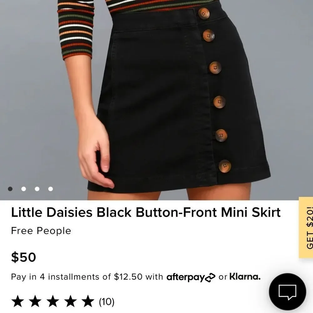 NWOT Free People Little Daisies Black Button-Front Mini Skirt Size 8 - Picture 2 of 12